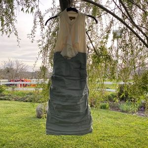 High waist sleeveless dress gray cream for spring